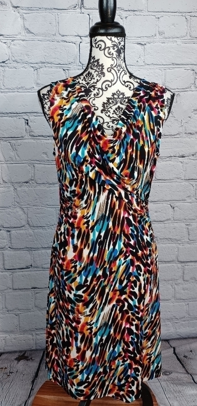 Kenneth Cole womens sleeveless stretch knit cowl neck geo print size m dress b8
